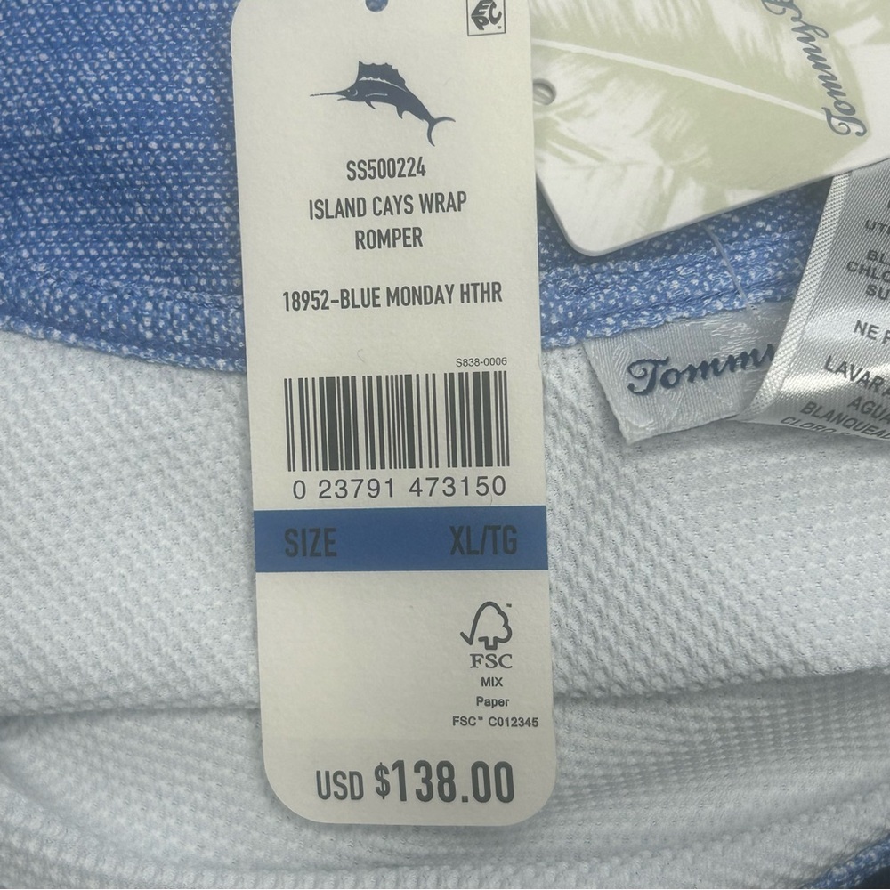 NEW Tommy Bahama Island Cays Wrap Romper XL Blue Monday Heather Resort UPF 50 - Picture 9 of 11